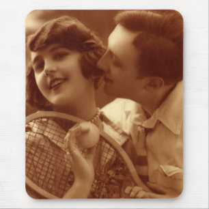 Tapis De Souris Tennis de sport vintage, amour et romance