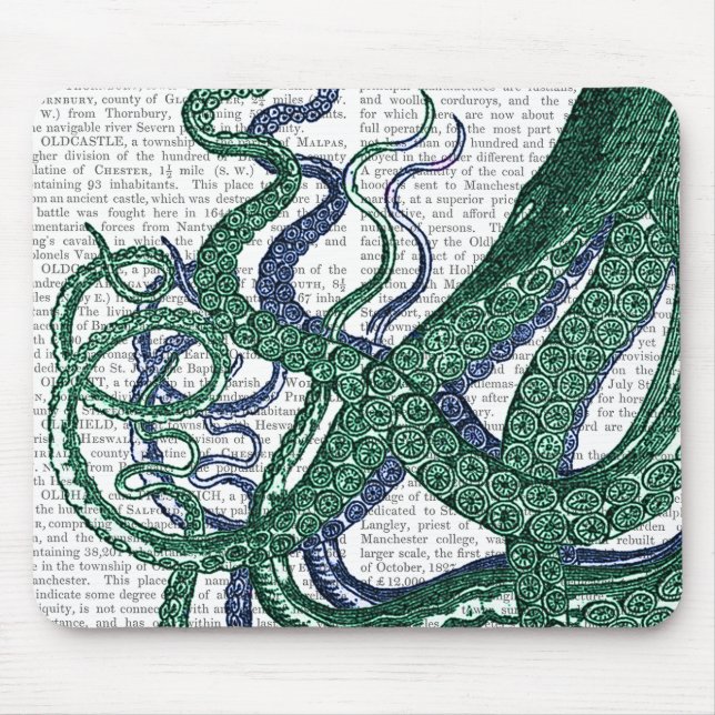 Tapis De Souris Tentacles de pieuvre vert et bleu (Devant)