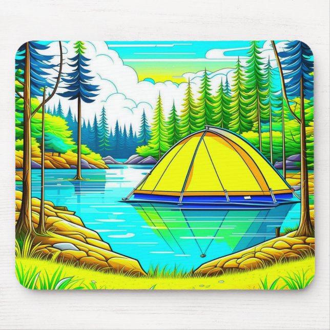 Tapis De Souris Tente Floating sur le lac Camping Thème (Devant)