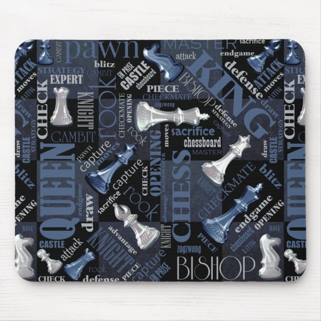 Tapis De Souris Termes et pièces d'échecs Argent et bleu ID784 (Devant)