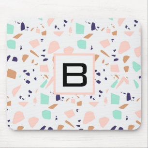 Tapis De Souris Terrazzo blanc rousse menthe monogramme initial