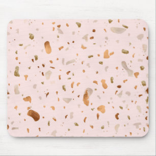 Tapis De Souris Terrazzo Rose Blush Avec Spots De Cuivre Or