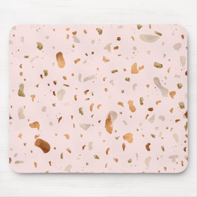 Tapis De Souris Terrazzo Rose Blush Avec Spots De Cuivre Or (Devant)
