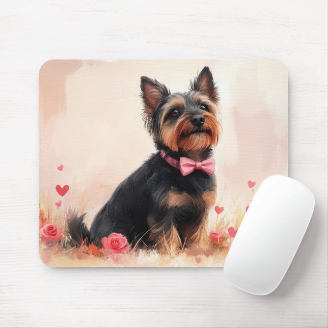 Tapis De Souris Terrier australien avec Rose - Saint Valentin (Avec souris)