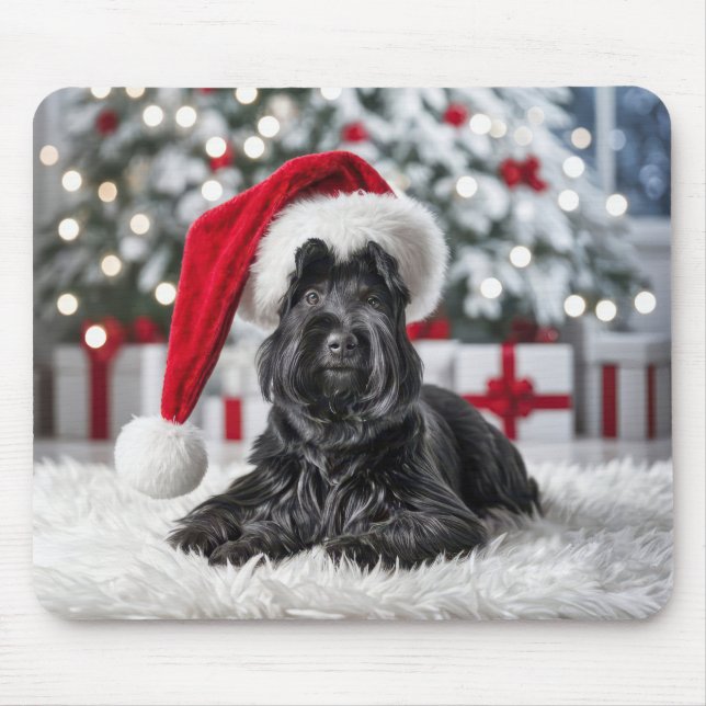 Tapis De Souris Terrier écossais de Noël sur tapis blanc (Devant)