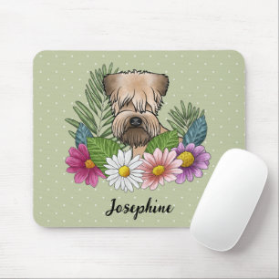 Tapis De Souris Terrier Wheaten à poil doux avec fleurs et nom