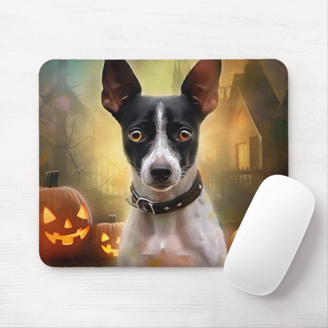 Tapis De Souris Terrorifique Rat Terrier Halloween avec citrouille (Avec souris)