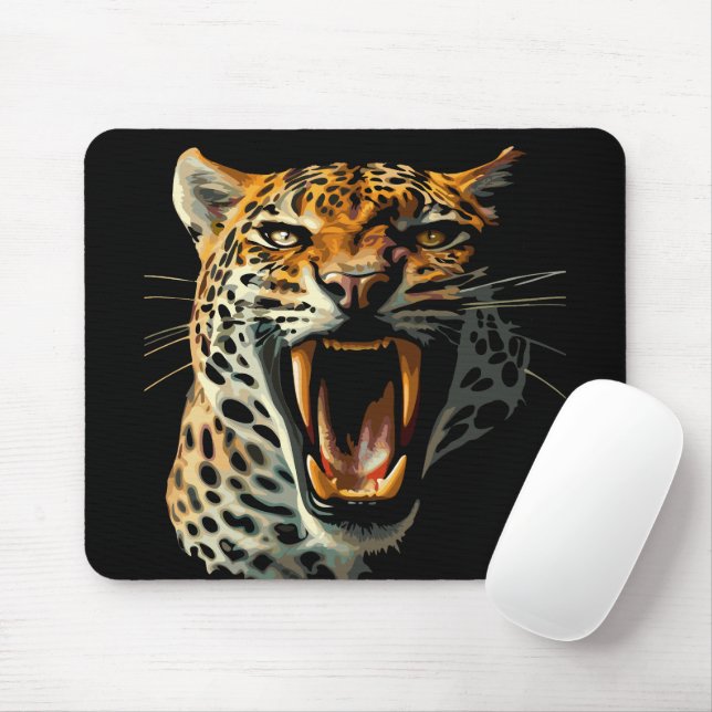 Tapis De Souris Tête d'attaque du léopard (Avec souris)