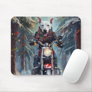 Tapis De Souris Tête de Bull Terrier sur moto à Noël