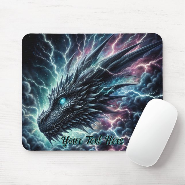 Tapis De Souris Tête de dragon dans un orage avec éclairs (Avec souris)