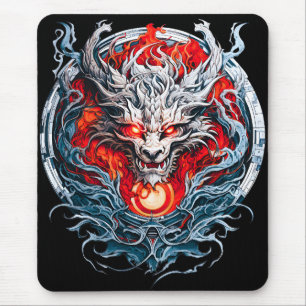 Tapis De Souris Tête de dragon mythique de la flamme rouge