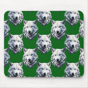 Tapis De Souris Tête de loup blanche motif design vert
