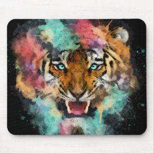 Tapis De Souris Tête de tigre couleur aquarelle