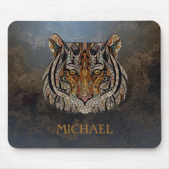Tapis De Souris Tête de tigre, visage, look cuir (Devant)