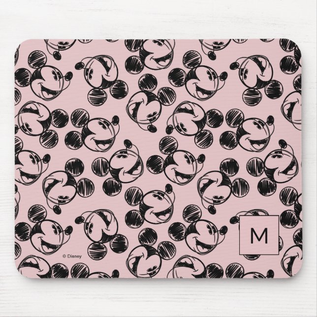Tapis De Souris Tête Mickey | Motif croquis rose (Devant)