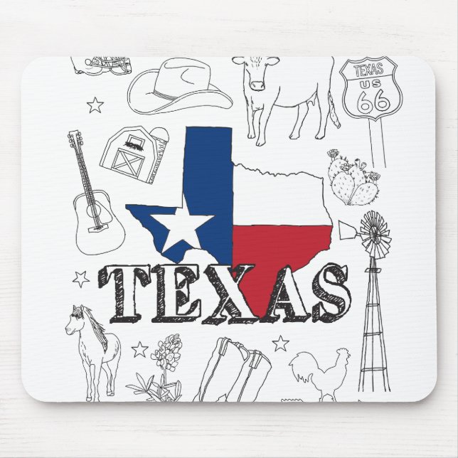 Tapis De Souris Texas Illustration Doodles of Texas Texas Motif (Devant)