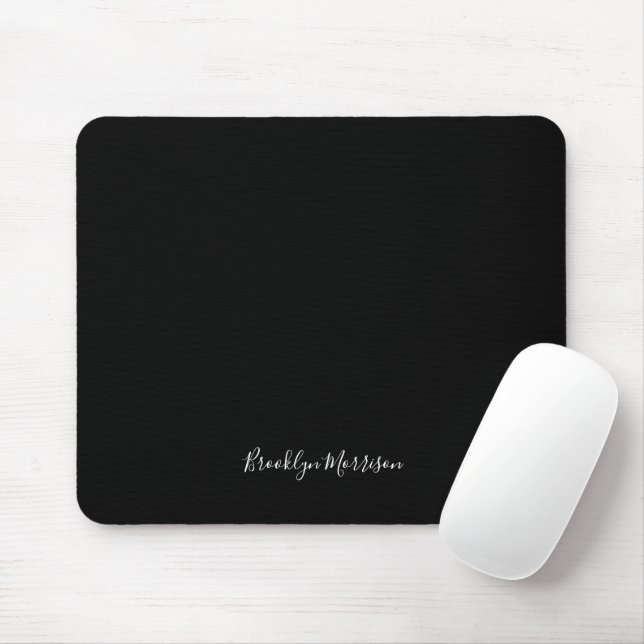 Tapis De Souris Texte de nom monogramme de script noir élégant (Avec souris)