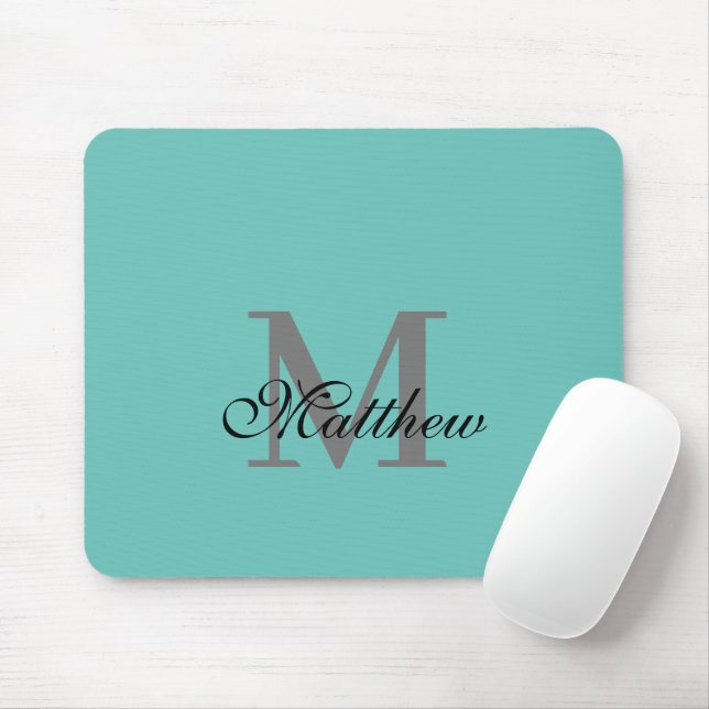 Tapis De Souris Texte initial et nom personnalisé turquoise (Avec souris)