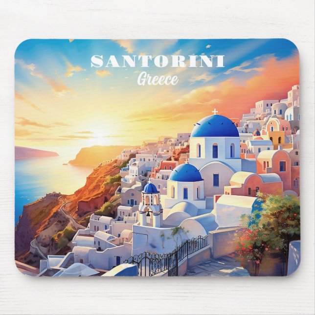Tapis De Souris Texte personnalisé Coucher de soleil Santorin Grèc (Devant)