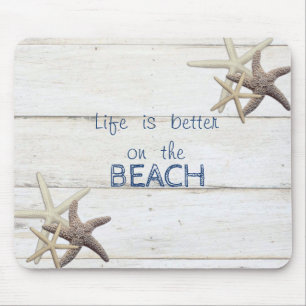 Tapis De Souris Texture de bois adorable, étoile de mer, plage