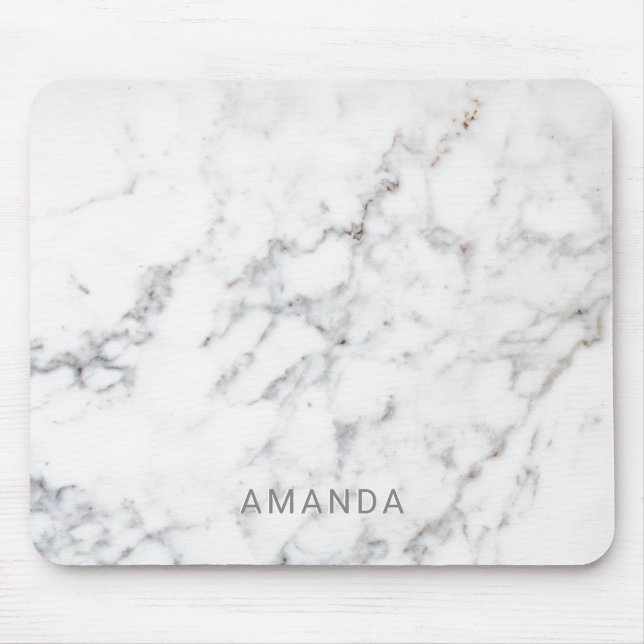 Tapis De Souris Texture de marbre blanc faux semblable & nom perso (Devant)