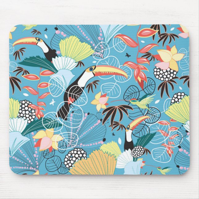 Tapis De Souris Texture tropicale avec des toucans et des colibris (Devant)