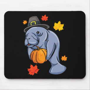 Tapis De Souris Thanksgiving Manatee Pilgrim Fall Citrouille Dugon