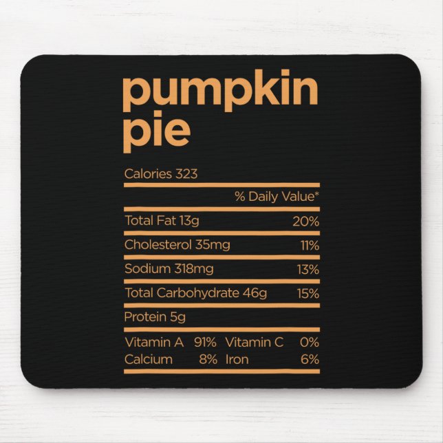 Tapis De Souris Thanksgiving Nutrition Citrouille tarte Faits Fun  (Devant)