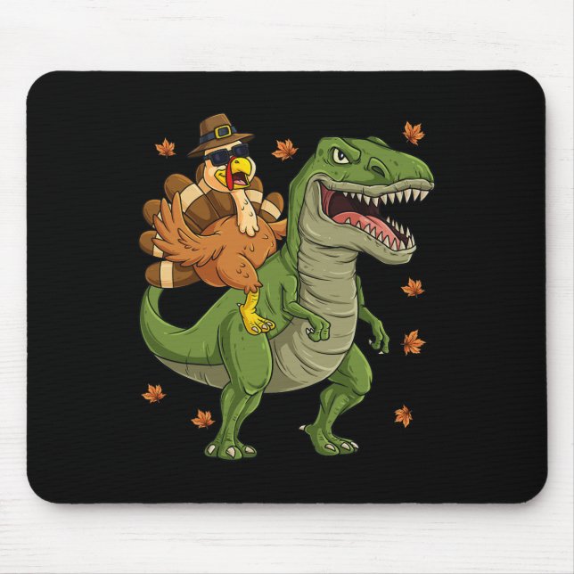 Tapis De Souris Thanksgiving Turquie Riding T Rex Dinosaur Toddler (Devant)