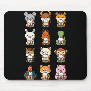 Tapis De Souris Thé au lait bulleux Boba Zodiaque chinois Animal l
