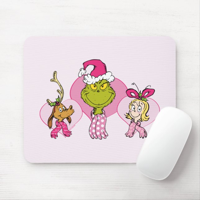 Tapis De Souris The Grinch Crew in Pink Valentine's Portrait (Avec souris)