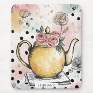 Tapis De Souris Théière florale fantaisiste – Cozy Cottagecore