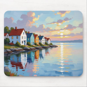 Tapis De Souris Thème côtier Maisons de plage sur la baie