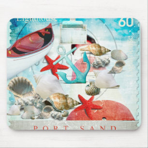 Tapis De Souris Thème nautique de plage d'étoiles de mer d'Ancre