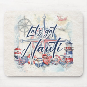 Tapis De Souris Thème nautique "Let's Get Nauti" Bateau Côtier