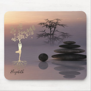 Tapis De Souris Thérapeute Pierres Zen, Silhouette d'arbre doré