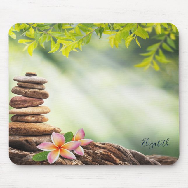 Tapis De Souris Thérapiste Zen Stones, Fleurs, Paysage (Devant)