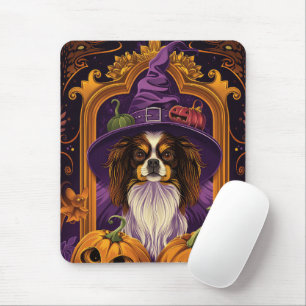 Tapis De Souris Tibétain Spooky Spaniel Chien Halloween Sorcière C