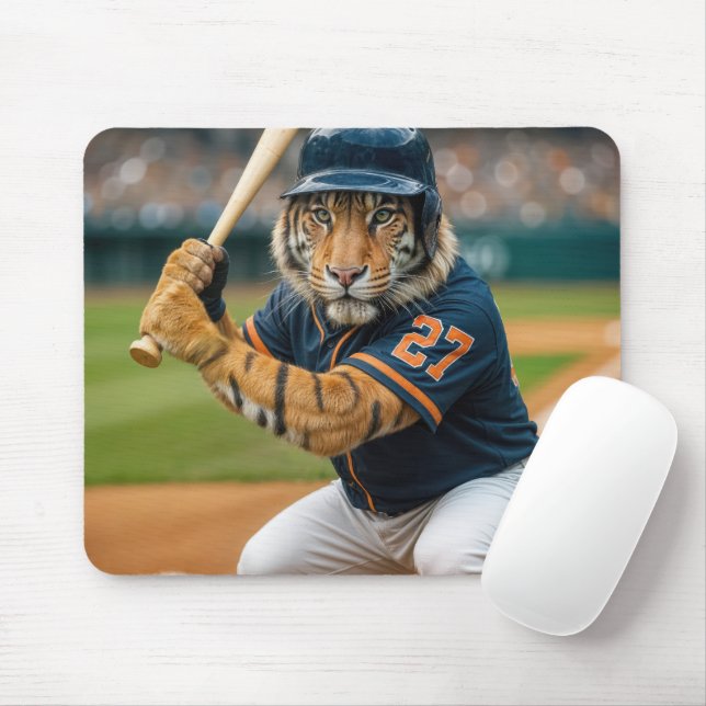 Tapis De Souris Tiger Baseball Player Up To Bat (Avec souris)