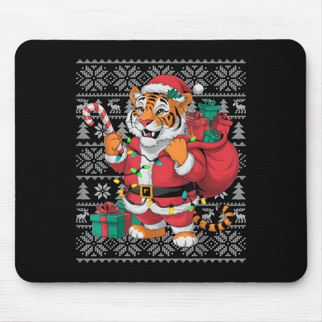 Tapis De Souris Tiger Xmas Sweater Style Ugly Santa Bengal Tiger C (Devant)