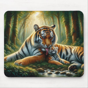 Tapis De Souris Tigers dans une jungle luxuriante peinture aquarel