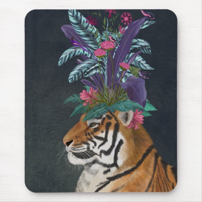 Tapis De Souris Tigre avec tête tropicale (Devant)