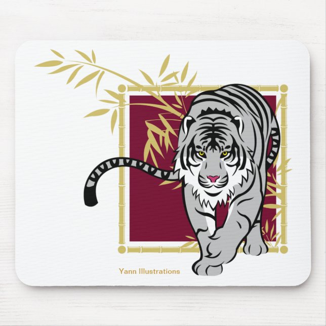 Tapis de souris "Tigre blanc et bambou" (Devant)