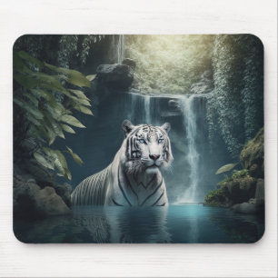 Tapis De Souris "Tigre blanc et cascades"