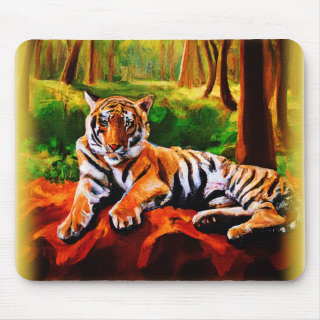 Tapis De Souris "Tigre majestueux au repos dans la nature". Comman (Devant)