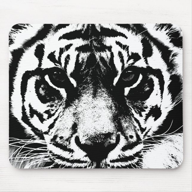 Tapis De Souris Tigre noir et blanc (Devant)