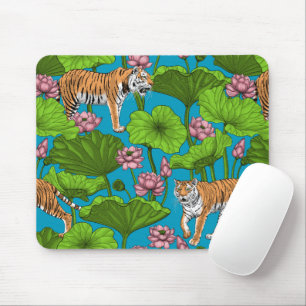 Tapis De Souris Tigres dans l'étang de lotus rose