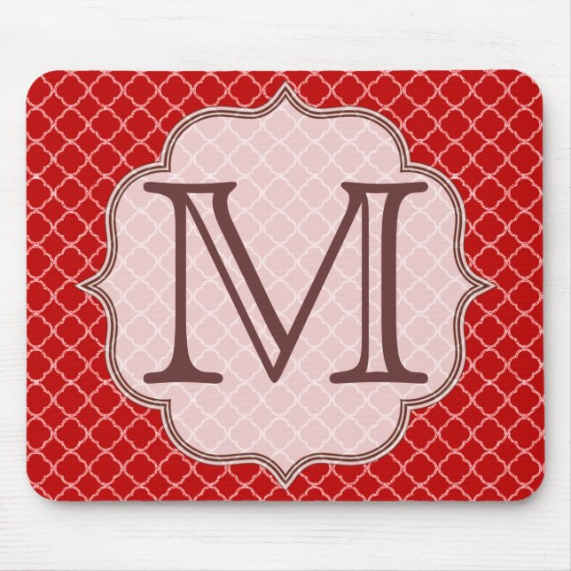 Tapis De Souris Timbre rouge Quart Latti Monogramme Souris (Devant)