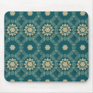 Tapis De Souris Tissu floral Turquoise vintage et beige Mousepad