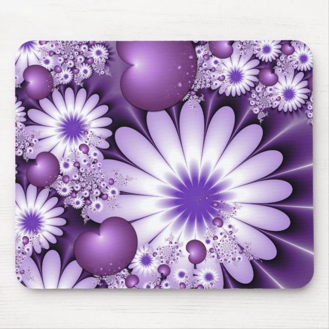Tapis De Souris Tomber dans l'amour Fleurs Abstraites et Coeurs Fr (Devant)